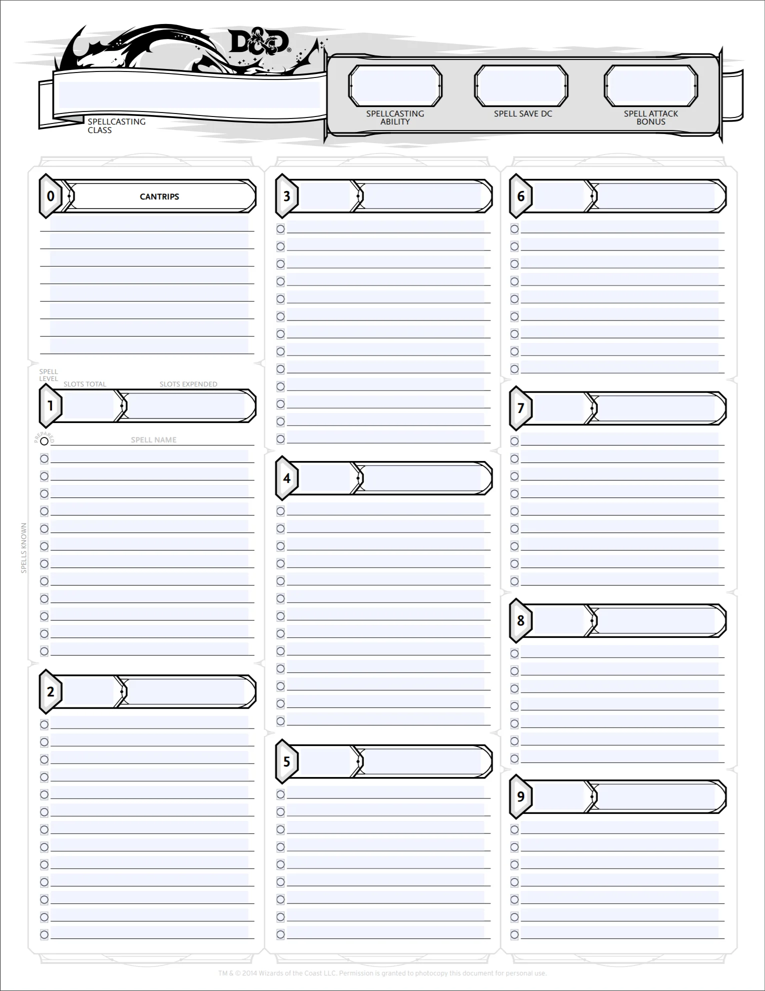 Dnd 5e Printable Character Sheet